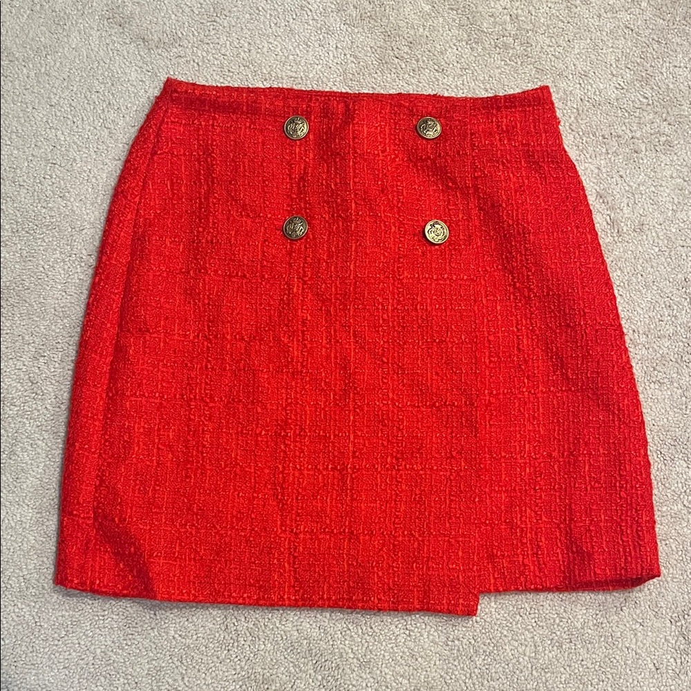 LOFT Vibrant Red Mini Skirt with Gold Buttons